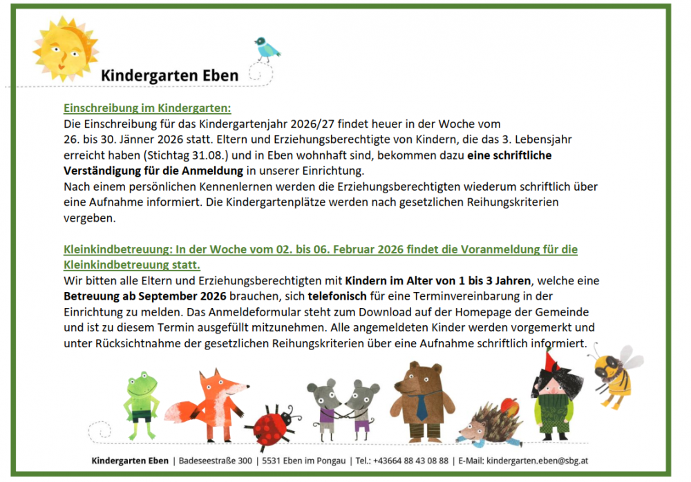 Kindergarten Einschreibung Allgemeininfo